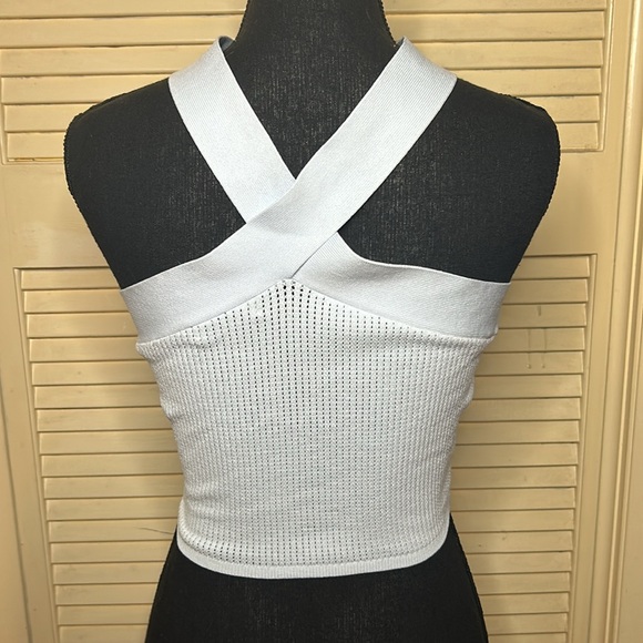 Babaton light blue crisscross knit top size large crop top - Picture 2 of 6
